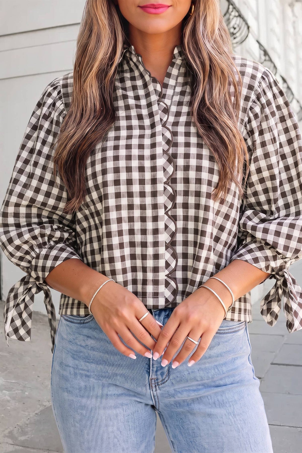 Gingham Tie Blouse