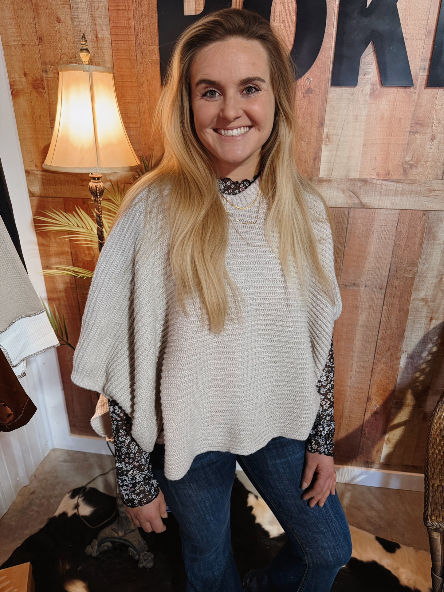 Crew Neck Poncho Sweater