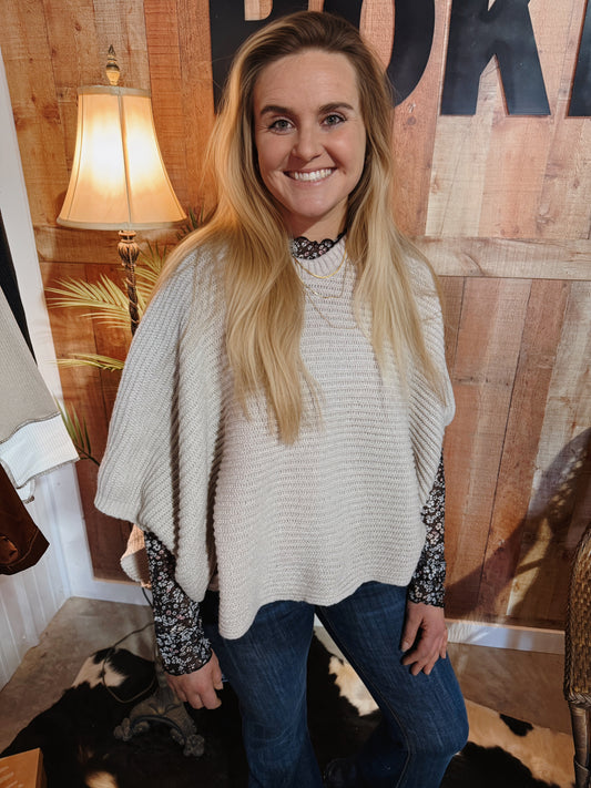 Crew Neck Poncho Sweater