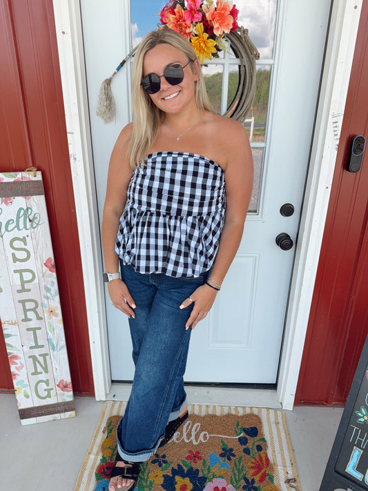 Gingham Bubble Tube Top