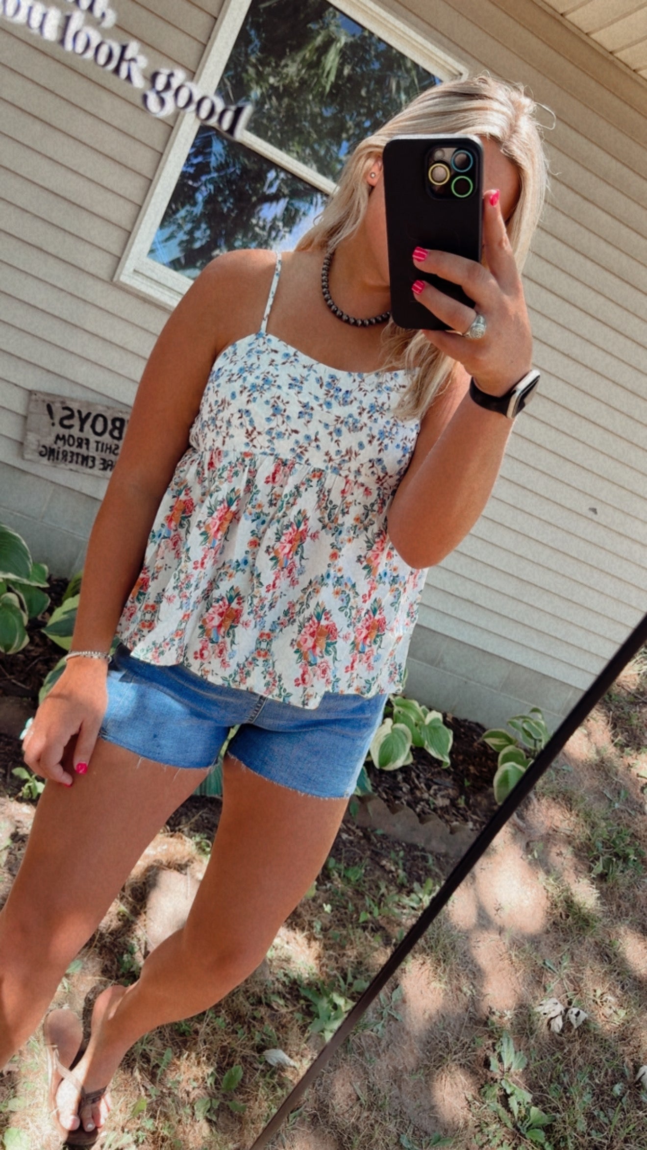 Floral Patched Spaghetti Strap Tank