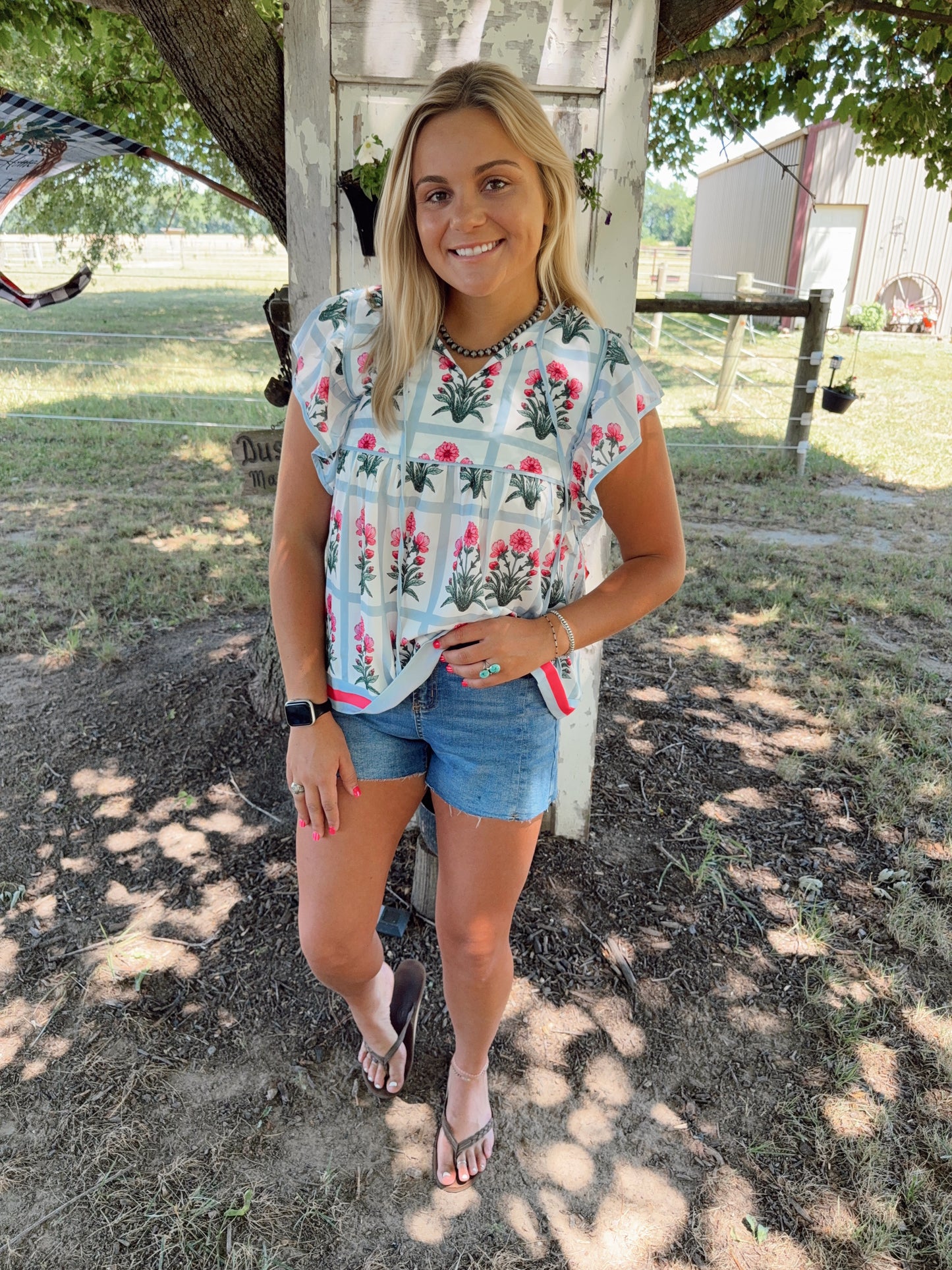 Floral Flutter Sleeve Blouse