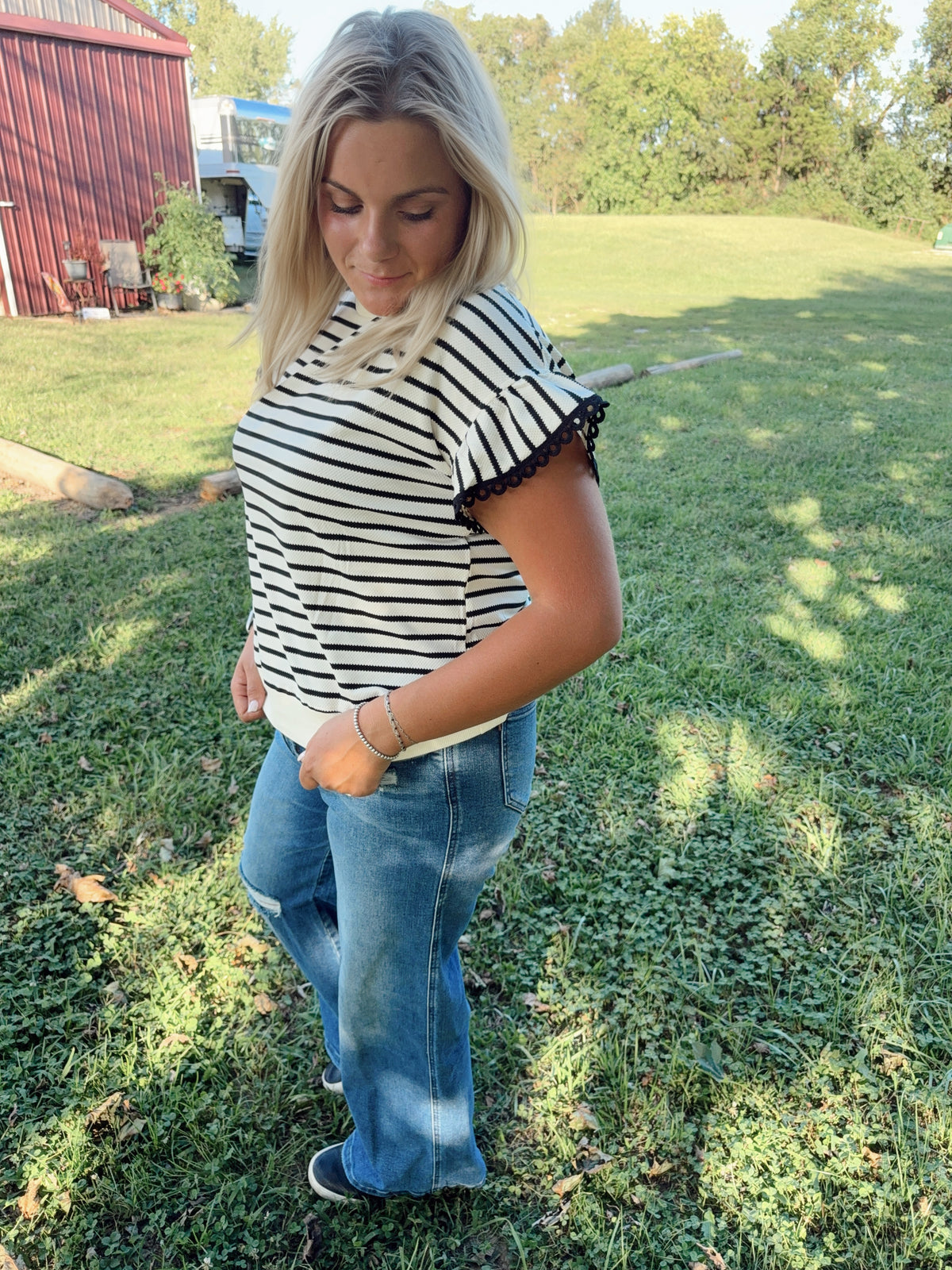 Lace Trim Ruffle Blouse