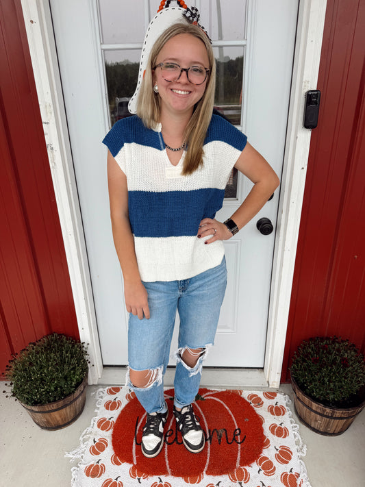 Striped Knit V Neck