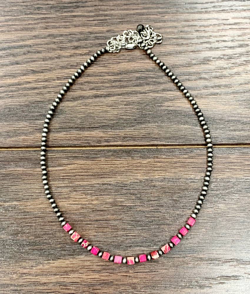 Red Square Gemstone Necklace