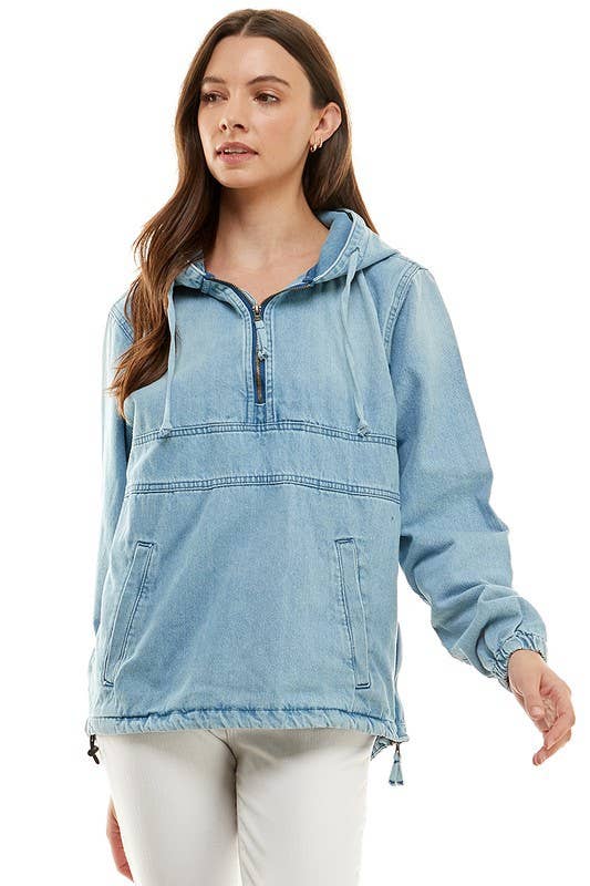 Everyday Denim Half-Zip Hoodie
