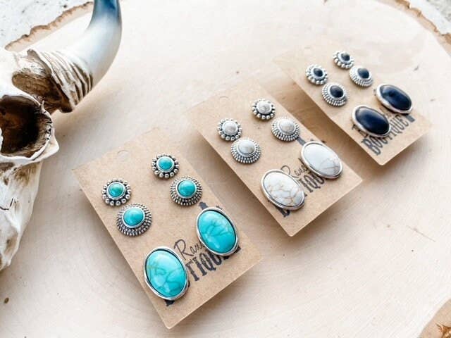 3 Pair Western Southwestern Jewelry Set Earrings Studs