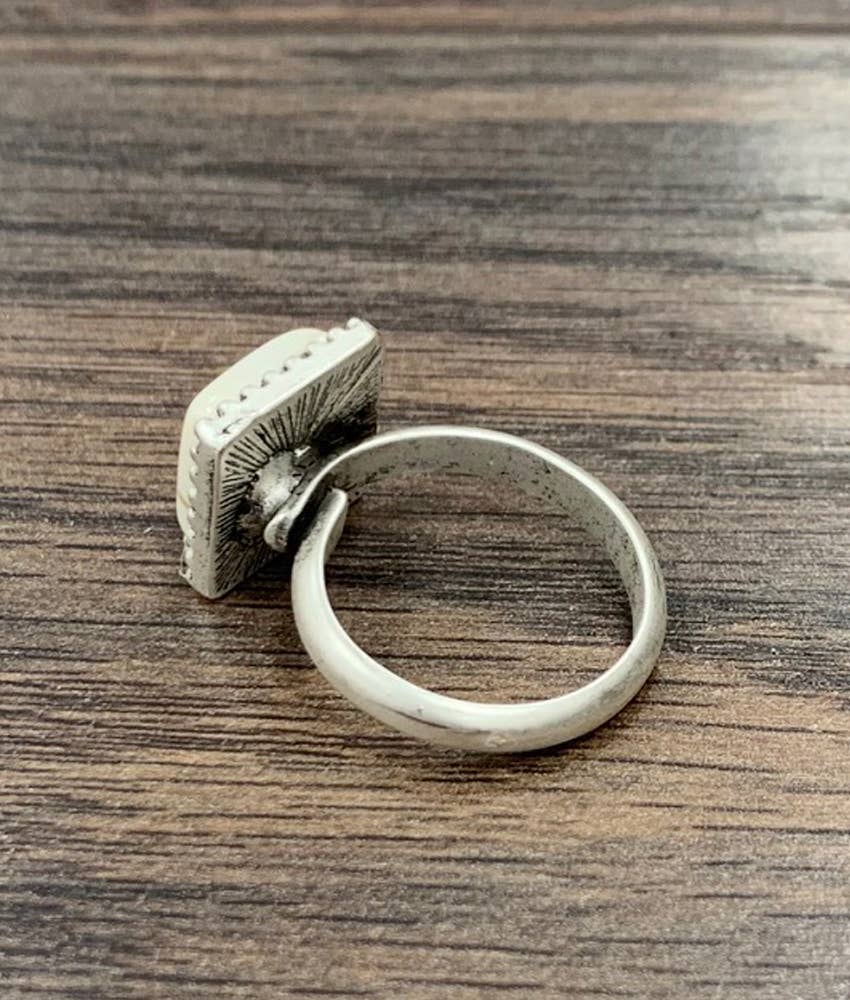 Square White Turquoise Ring