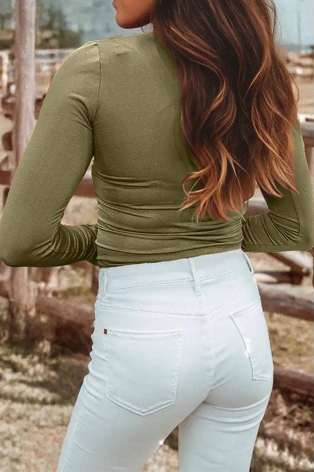 Solid Color Long Sleeve Fitted Top