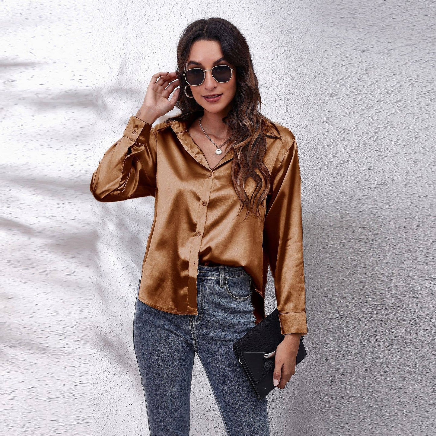 Satin silk long-sleeved shirt