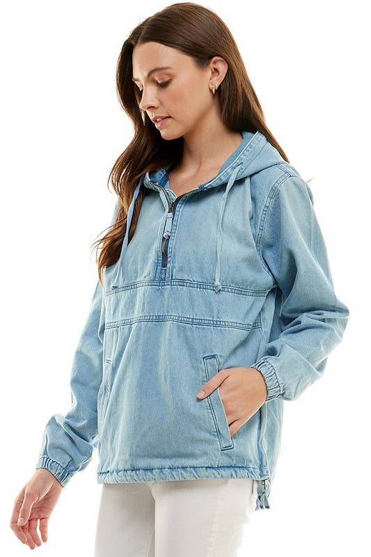 Everyday Denim Half-Zip Hoodie