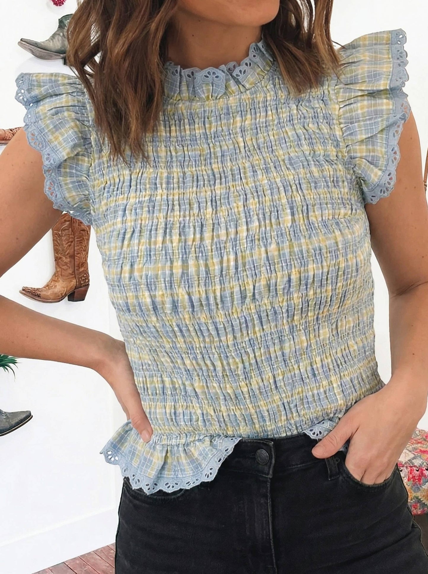 Gingham Smoked Lace Tank