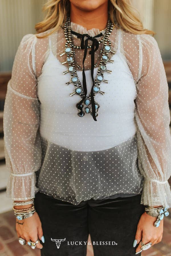Ivory Dotted Sheer Mesh