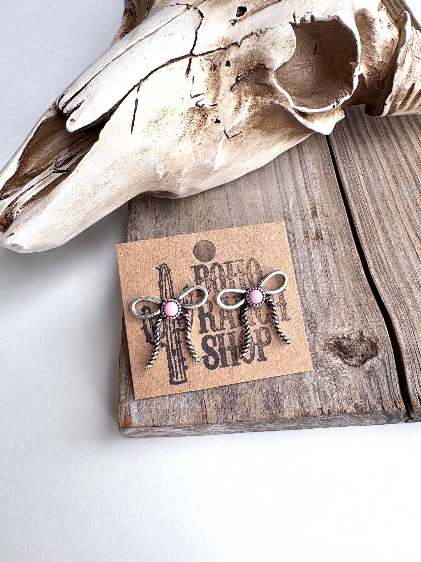 Western Bow Stone Stud Earrings