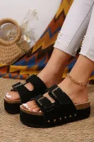 Suede Buckle Platform Sandal