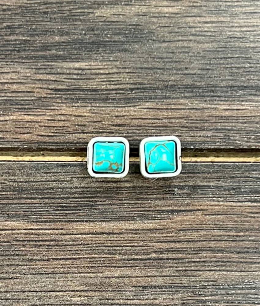 Small Square Turquoise Stud Earrings