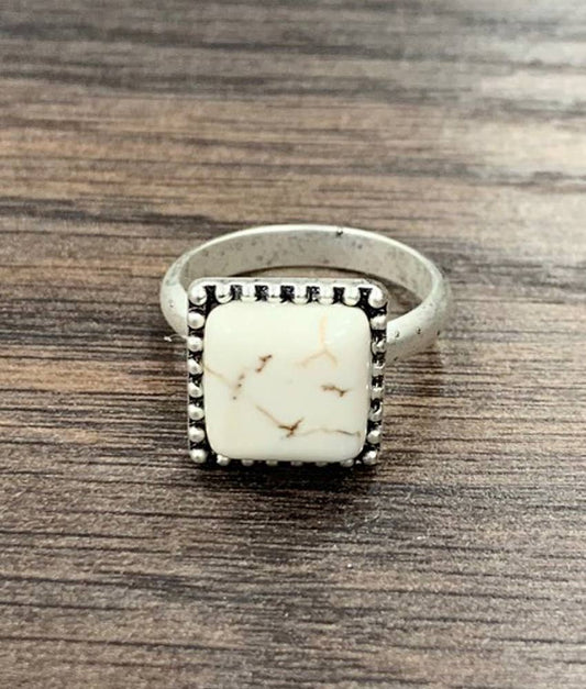 Square White Turquoise Ring