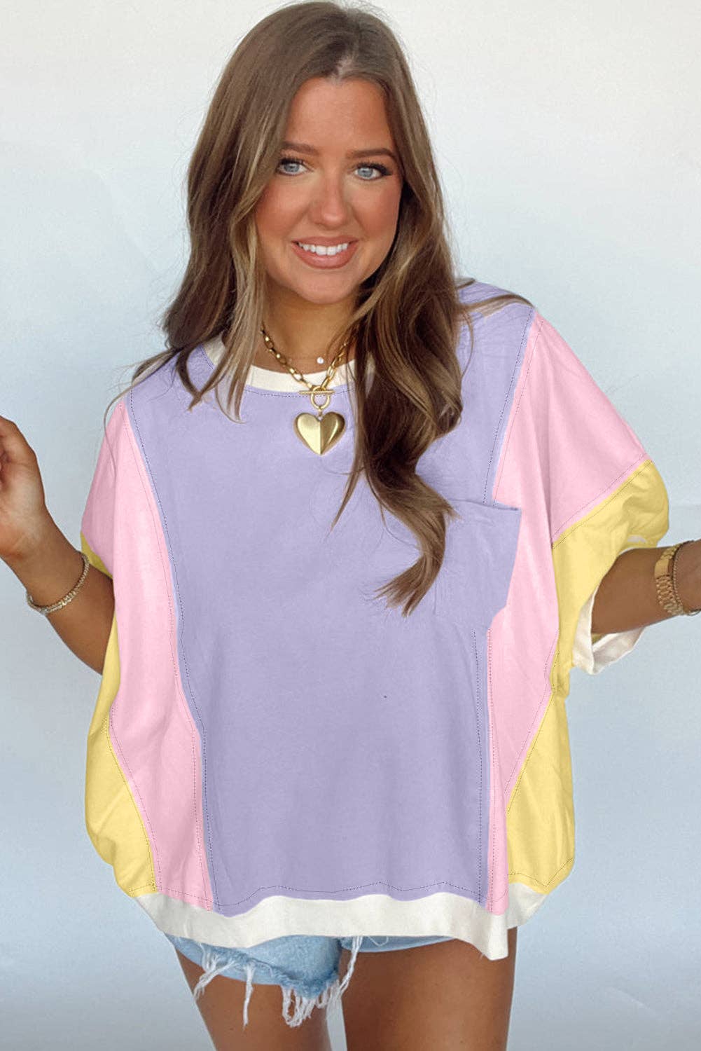 Purple Color Block Patchwork Tee