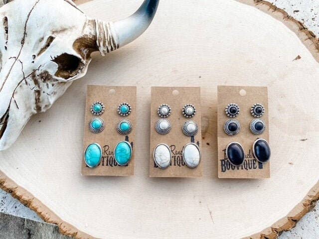 3 Pair Western Southwestern Jewelry Set Earrings Studs