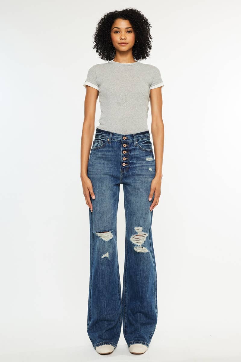 High Rise Button Flares