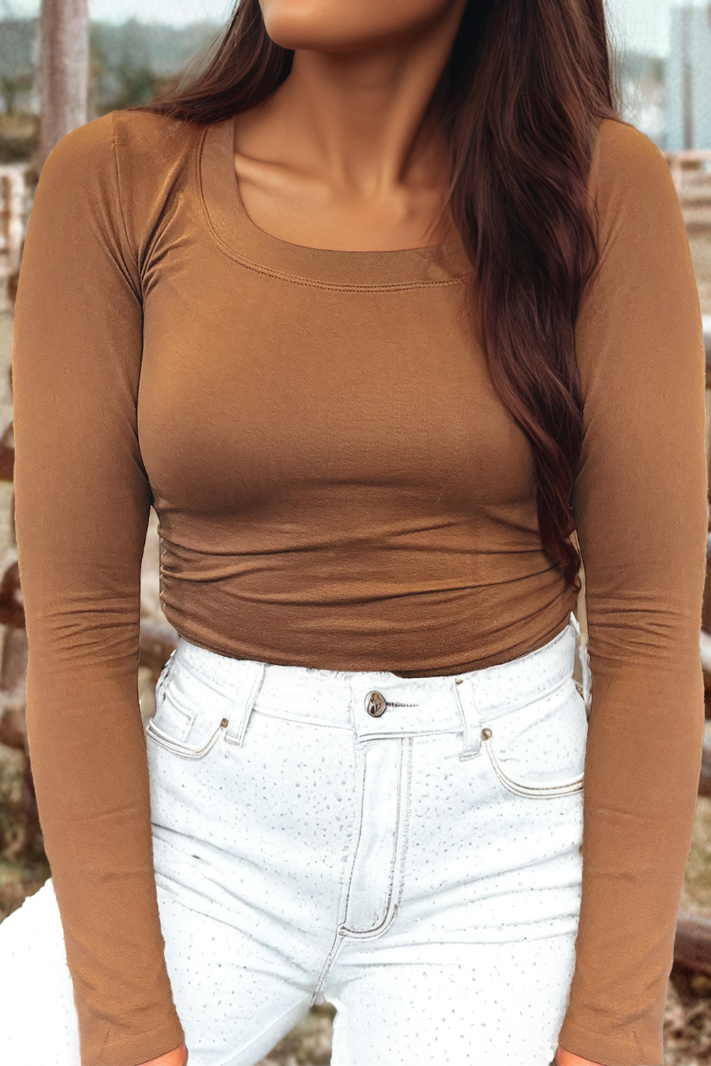 Solid Color Long Sleeve Fitted Top