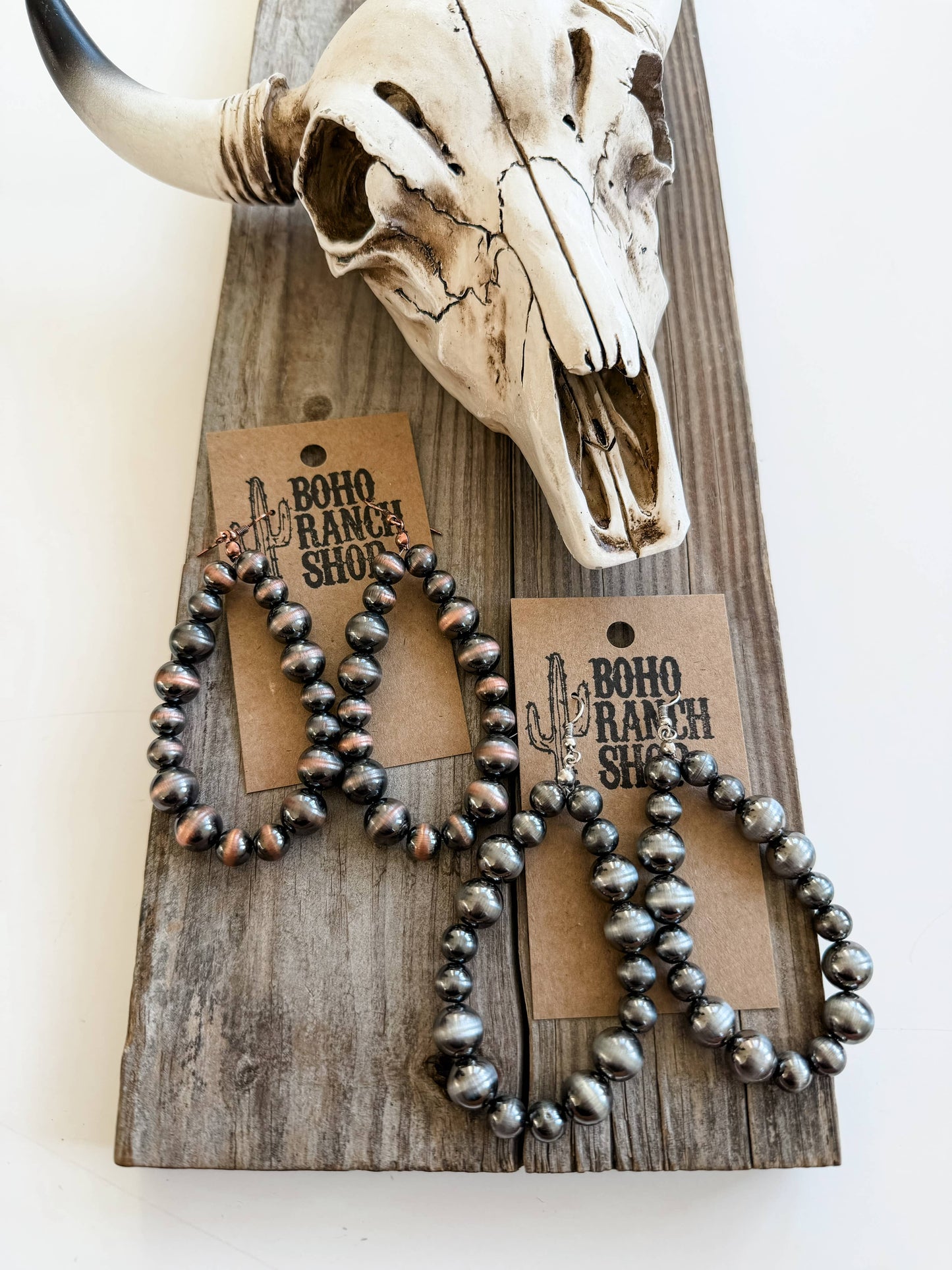 Western Navajo Style Pearl Hoop Earrings