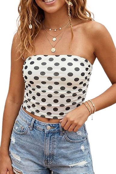 Polka Dot Mesh Tube Top