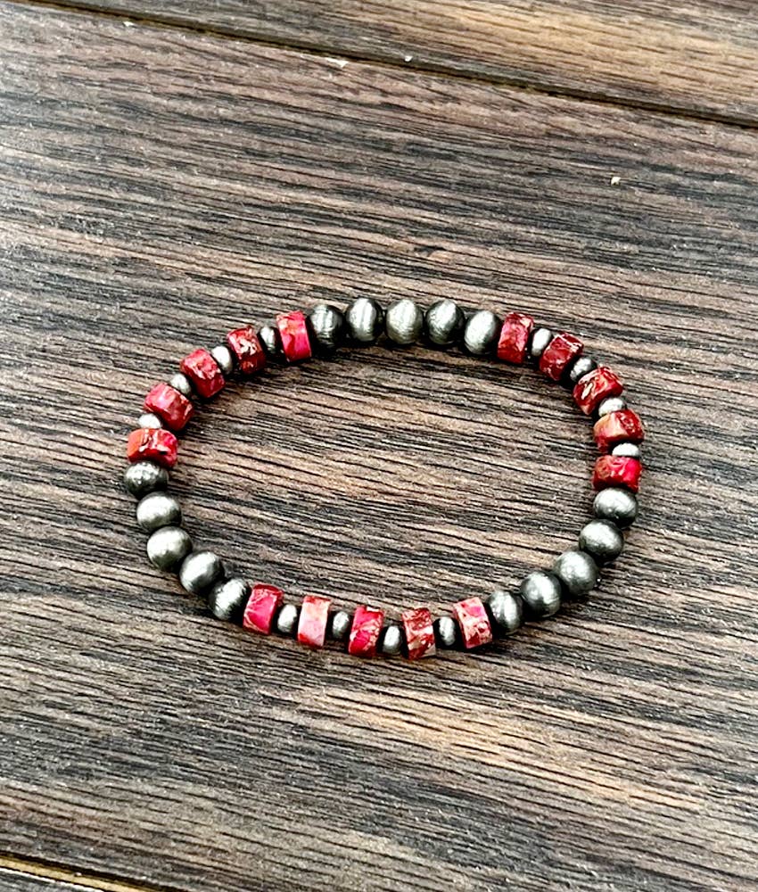 Red Gemstone Stretch Bracelet