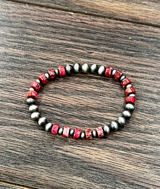 Red Gemstone Stretch Bracelet
