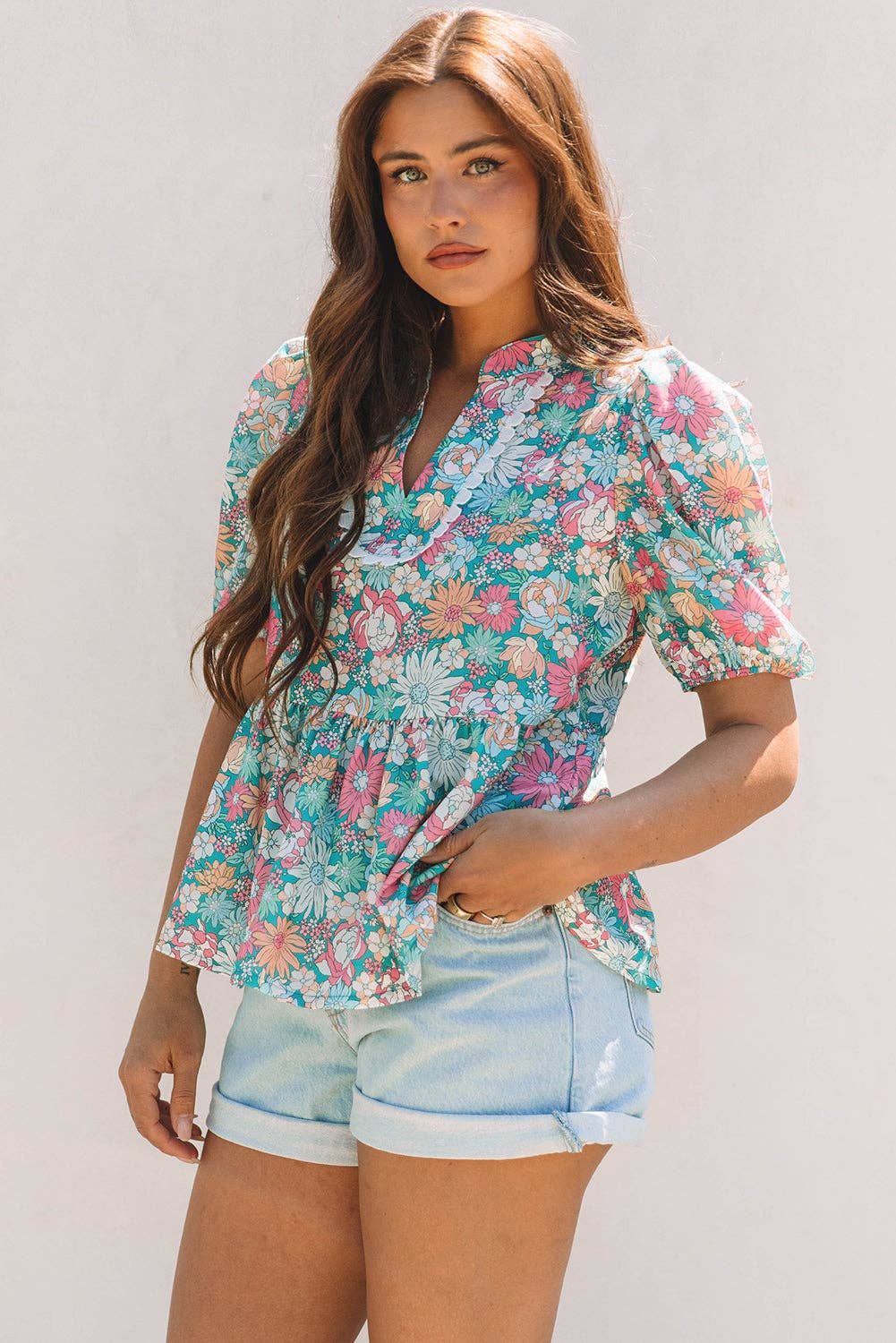 Floral Notched Neck Blouse
