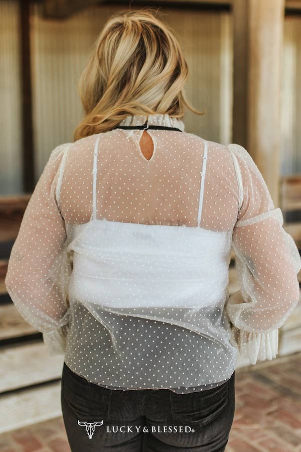 Ivory Dotted Sheer Mesh