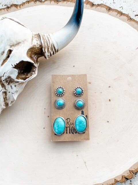 3 Pair Western Southwestern Jewelry Set Earrings Studs