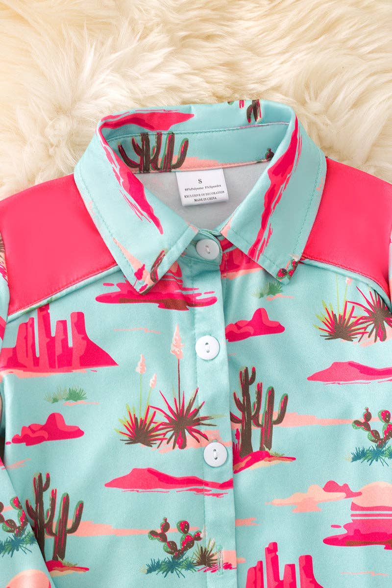 Children's Pink & aqua dessert cactus Button Up