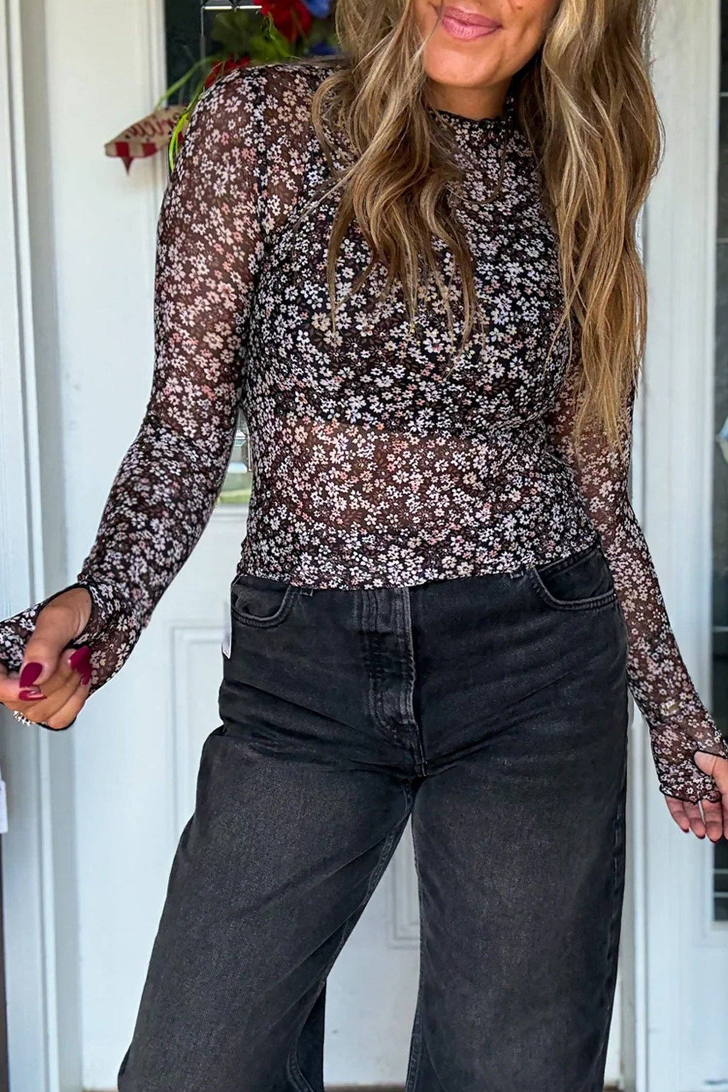 Midnight Bloom Mesh Top