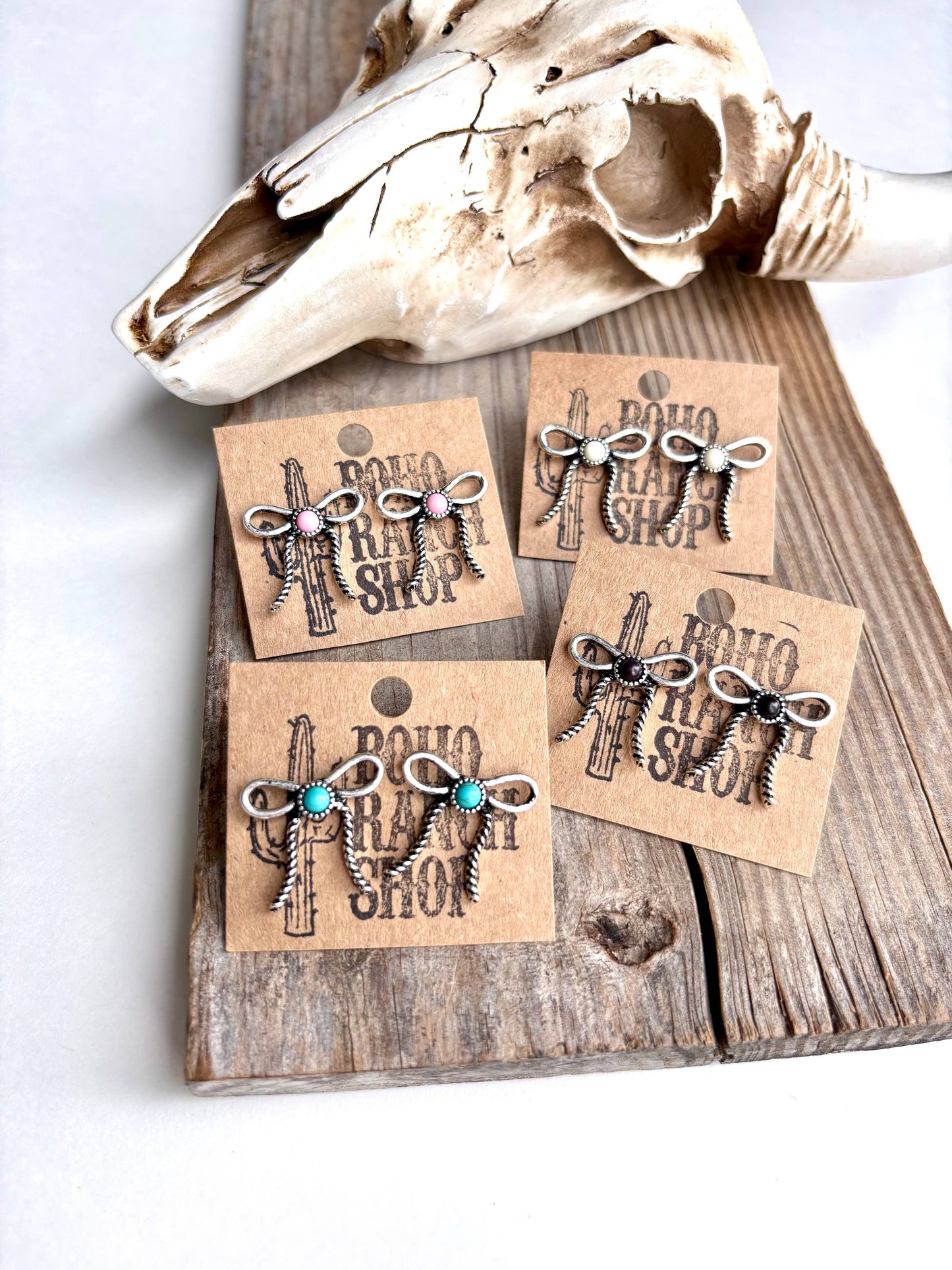 Western Bow Stone Stud Earrings