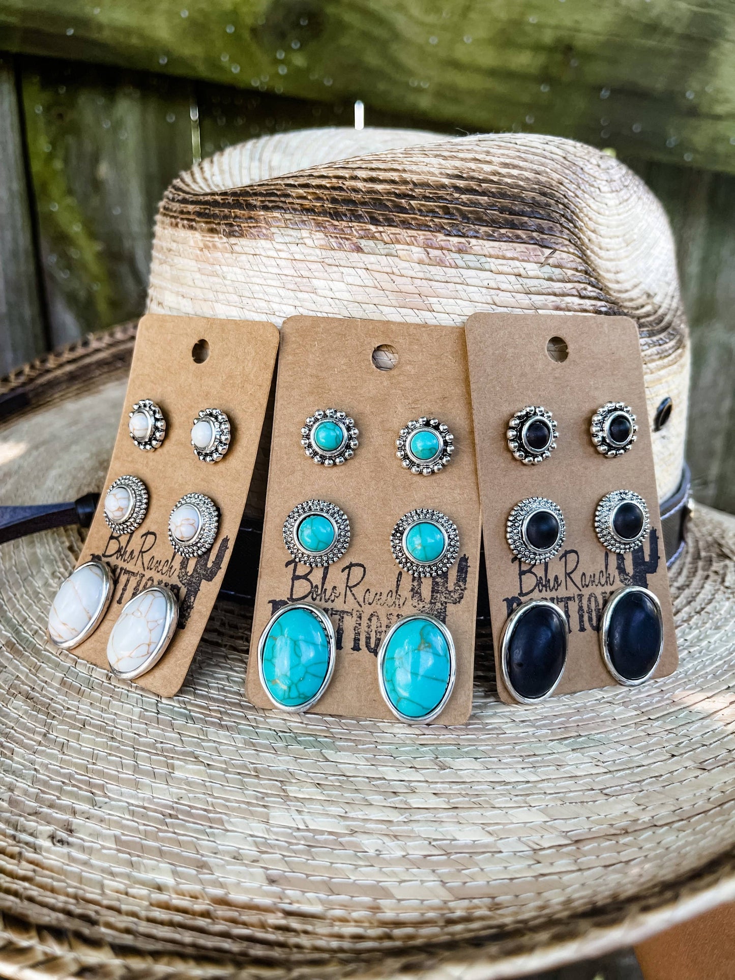 3 Pair Western Southwestern Jewelry Set Earrings Studs
