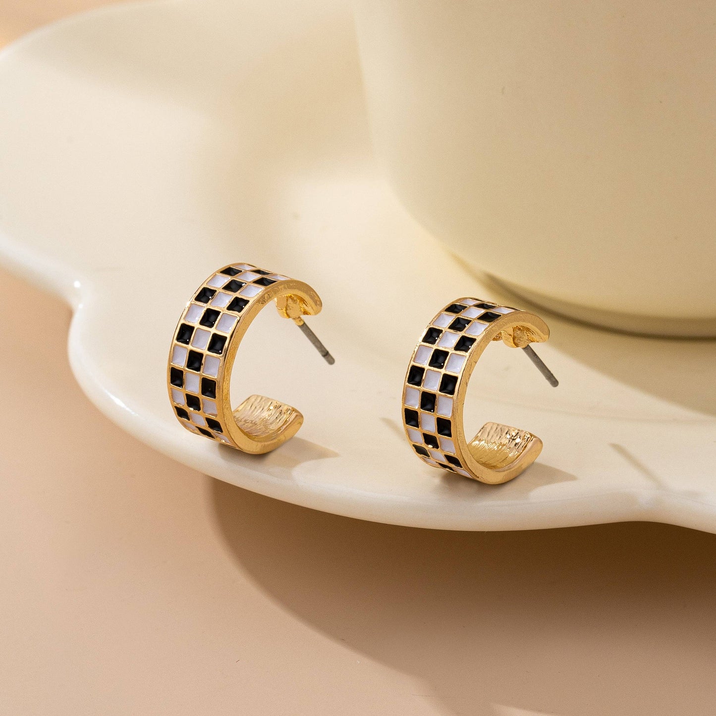 Gold Checker Hoops